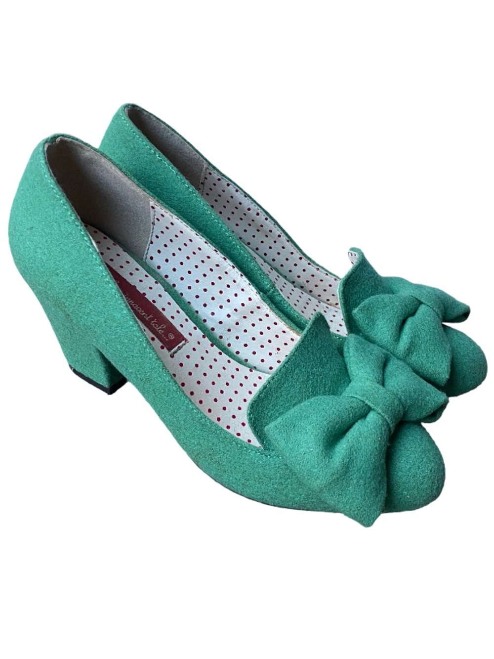 BAIT But Another Innocent Tale green felt retro bow front vintage pumps size 6